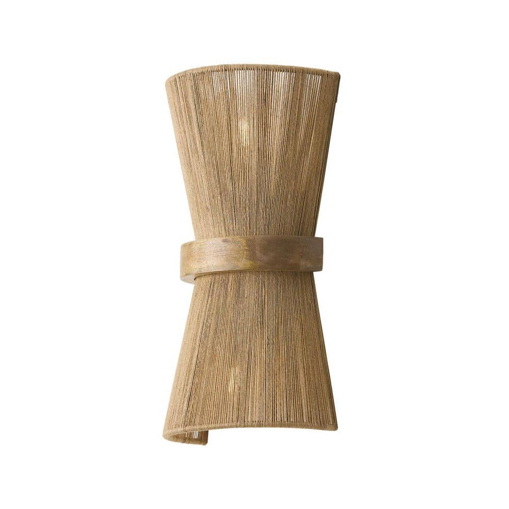 Maya 9 in. 2-Light Matte Brass with Mango Wood and Handwrapped Natural Jute Rope String Sconce price history on PriceWatchPro