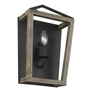 Gannet 1-Light Weathered Oak Wood and Antique Forged Iron Sconce