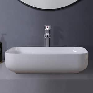 19.68 in. Ceramic Rectangle Vessel Sink Top Mount Bathroom Sink Basin in White