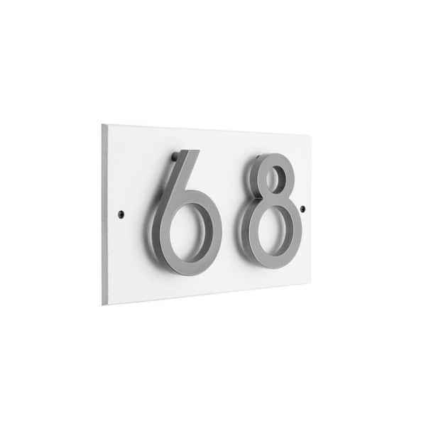 Floating Stand-Off 2-Number Horizontal Sign White with Silver Modern Font Numbers