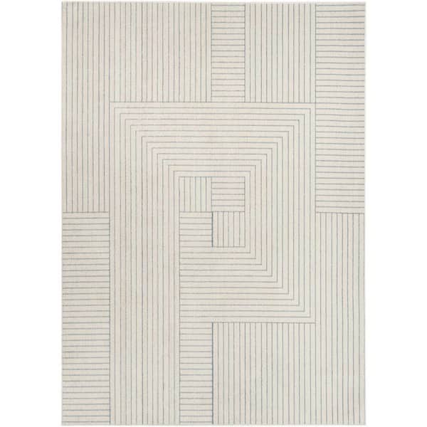 Nourison Washable Decor Cream Blue 5 ft. x 7 ft. Abstract Contemporary Area Rug