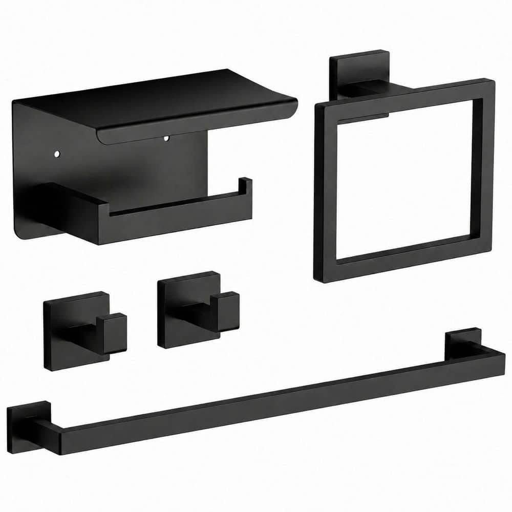 5-Piece Matte Black Bathroom Hardware Set, 24 in. Towel Bar, Ring, Paper Holder and 2 Hooks, SUS304S price history on PriceWatchPro