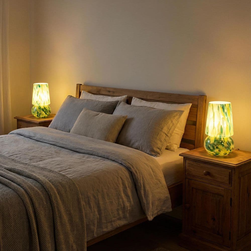 9.8 in. Handcrafted Ambient Emerald Teal Glass Table Lamp with Dimmable Switch and E12 Base for bedroom price history on PriceWatchPro
