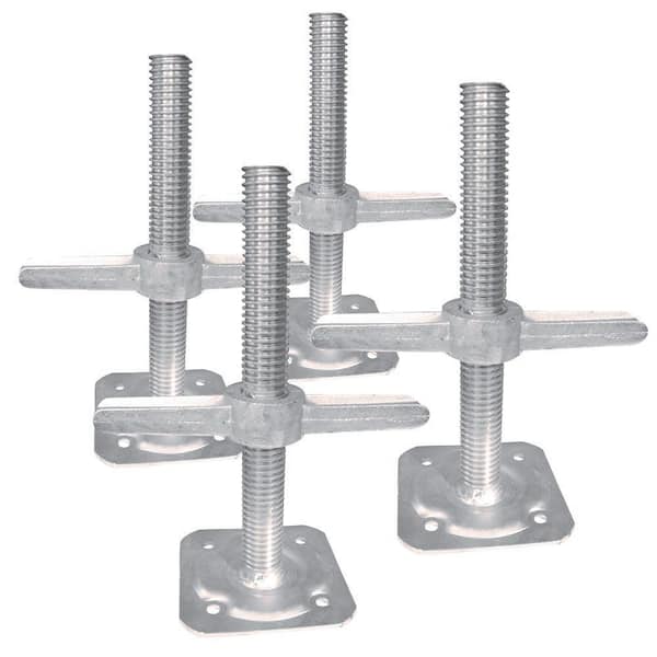 Photo 1 of 12 in. Adjustable Leveling Jack in Galvanized Steel, Safety Equipment for Baker Style Construction Scaffolding (4-Pack)