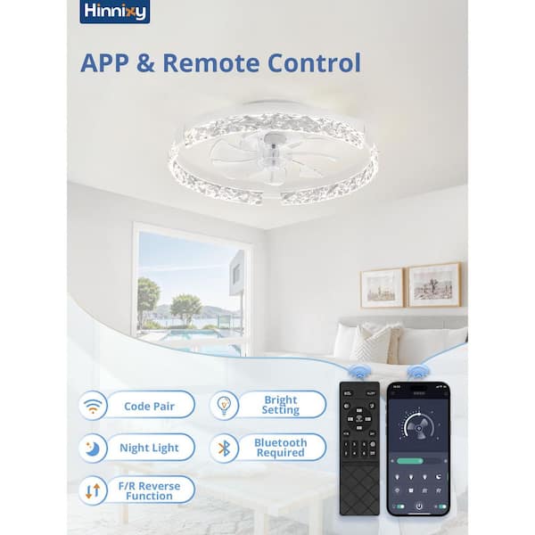 20 in. Smart Indoor White Crystal Ceiling Fan with Integrated LED Light and Remote App Control