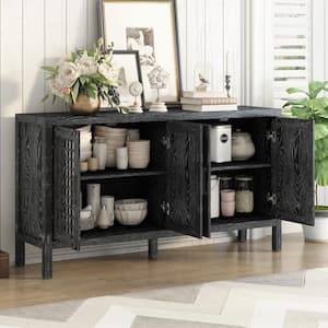 58 in. W x 15 in. D x 32 in. H Black Solid Wood MDF Ready to Assemble Corner Kitchen Cabinet with Closed Grain Pattern