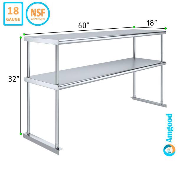 AMGOOD 18 in. x 60 in. Stainless Steel Double Over Shelf for