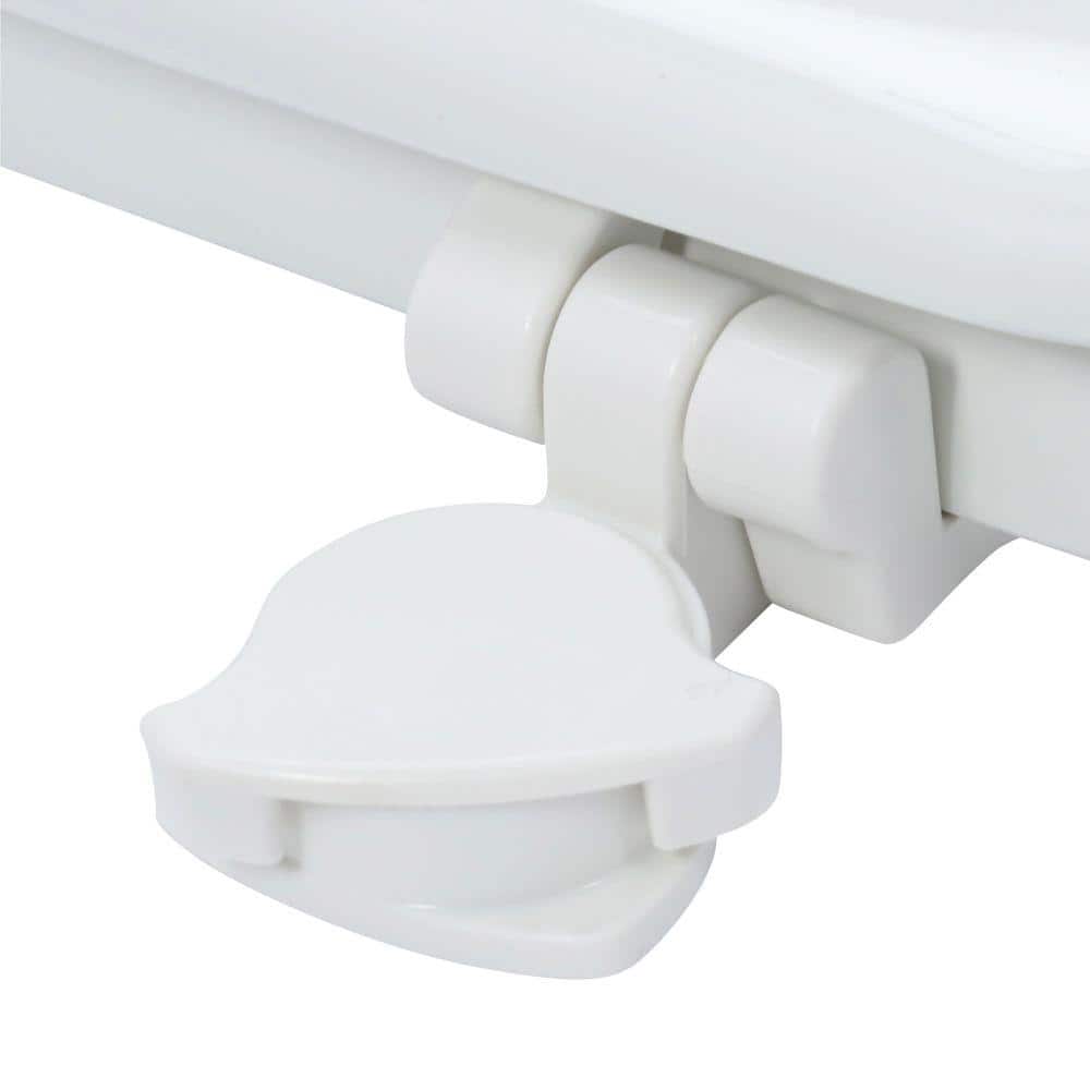 White Elongated Molded Wood Toilet Seat with Lift-Off Hinges