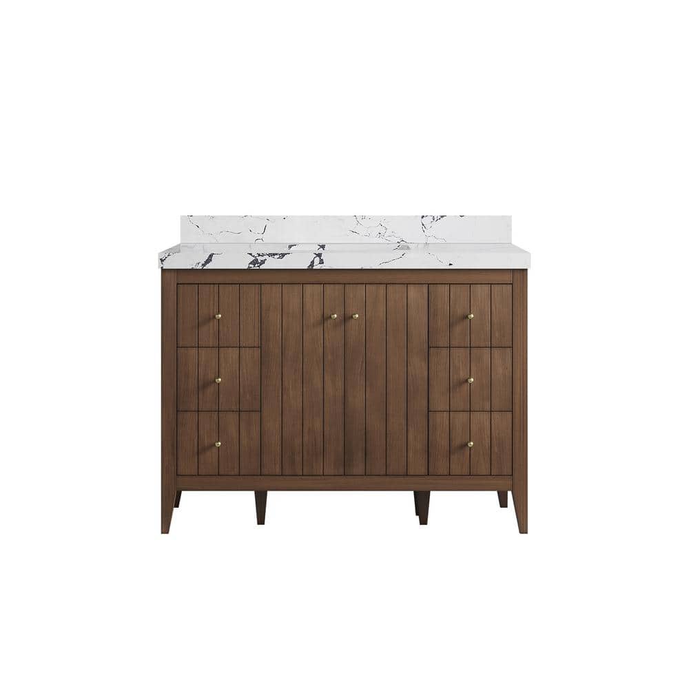 Atlanta Teak 48 in. W x 22 in. D x 36 in. H Single Sink Bath Vanity in Dark Natural with 2 in. Viola Night qt. Top price history on PriceWatchPro