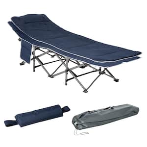 Outdoor Portable Folding Camping Blue Twin Cot Adults, Double Layer Heavy-Duty Sleeping Cots with Carry Bag