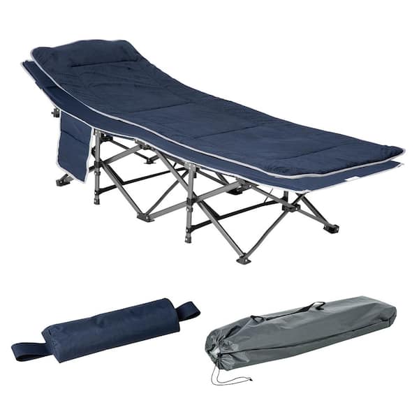 Outsunny Outdoor Portable Folding Camping Blue Twin Cot Adults, Double Layer Heavy-Duty Sleeping Cots with Carry Bag