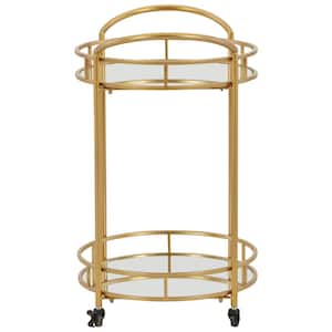 Wynora Gold/Mirror Bar Cart with 2 Mirrored Shelves and Locking Casters