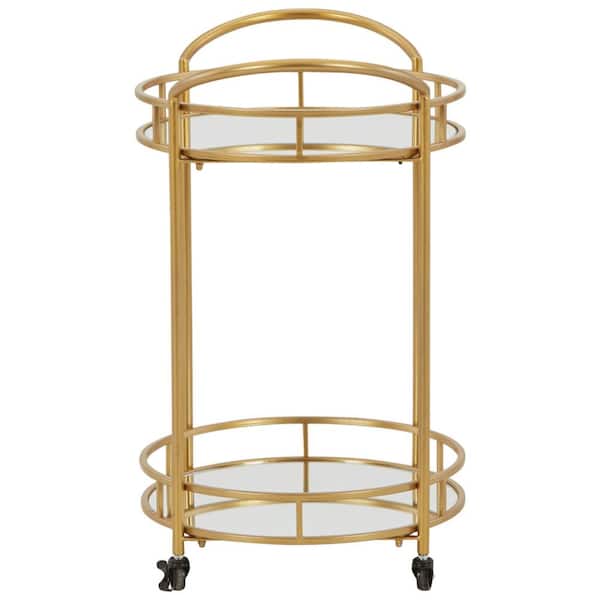 Signature Design By Ashley Wynora Gold/Mirror Bar Cart with 2 Mirrored Shelves and Locking Casters