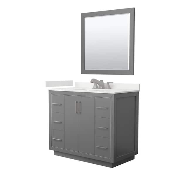 Wyndham Collection Icon 42 in. W x 22 in. D x 35 in. H Single Bath Vanity in Dark Gray with White Quartz Top and 34 in. Mirror