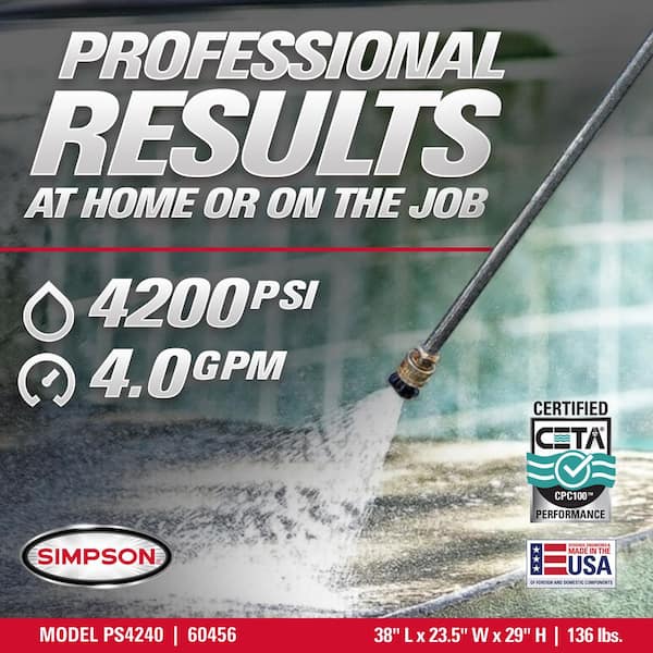 SIMPSON 4200 PSI 4.0 GPM Gas Pressure Washer, HONDA GX390 Engine