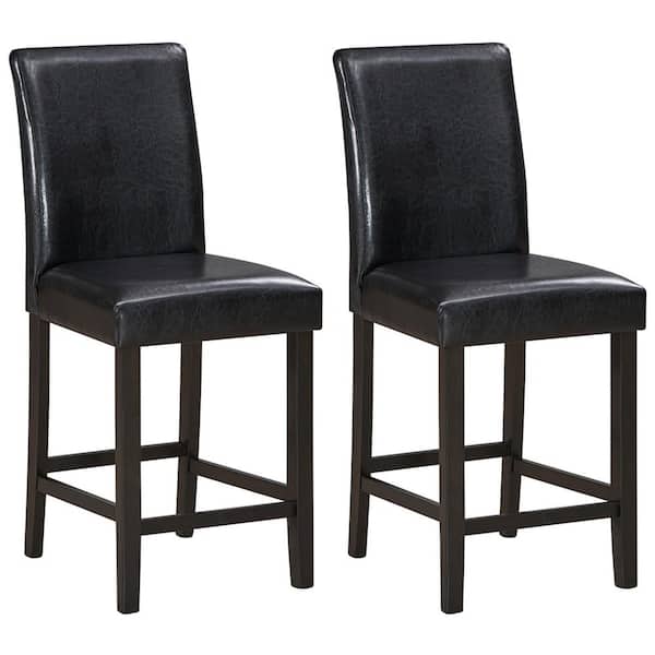 Gymax 30 in. H Bar Stools 25 in. High Back Counter Height Barstool Pub Chair with Rubber Wood Legs Black (Set of 2)
