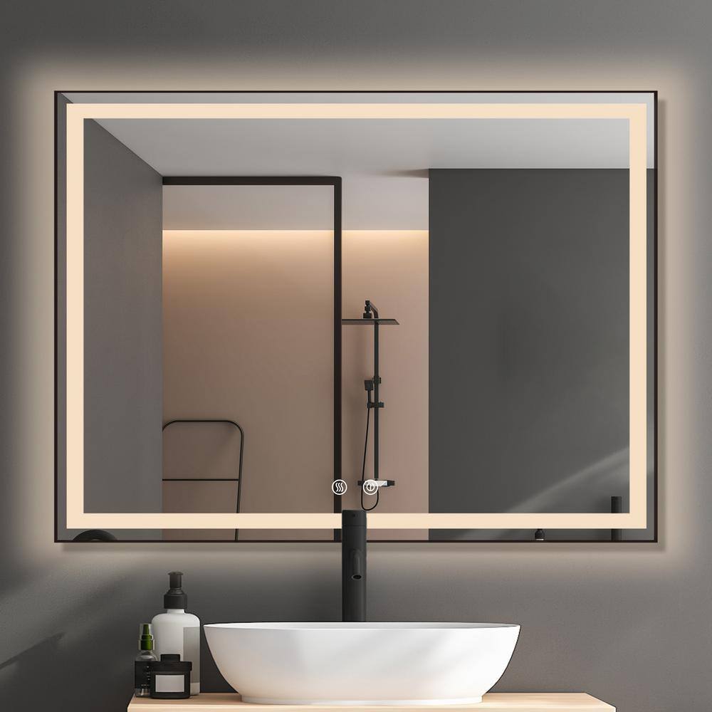 NTQ 48 in. W x 36 in. H Lighted Modern Rectangular Framed Anti-Fog