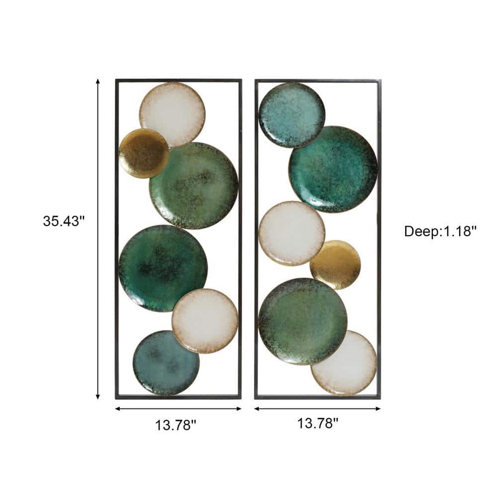 Set of 2 Multicolor Coastal Abstract Geometric Iron Wall Panels