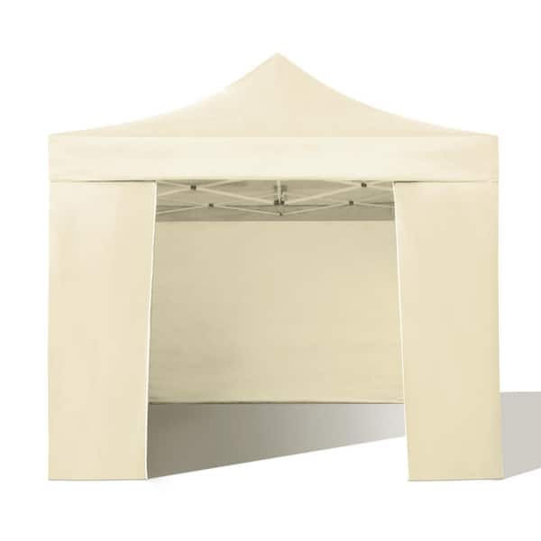 Zeus & Ruta 10 ft. x 10 ft. Beige Outdoor Pop Up Canopy Tent for Backyard, Patio, Party, Event