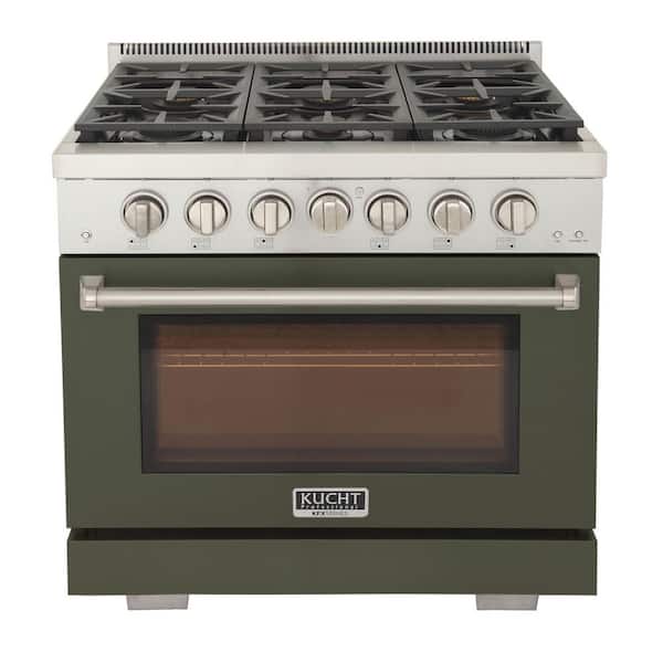 Kucht Professional 36 in. 5.2 cu. ft. 6 Burners Freestanding Natural Gas Range in Olive Green with Convection Oven