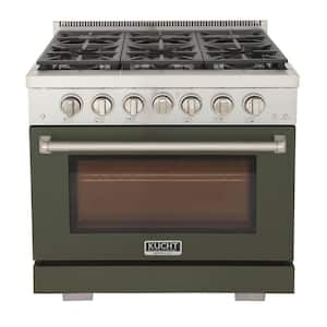 Professional 36 in. 5.2 cu. ft. 6-Burners Freestanding Propane Gas Range in Olive Green with Convection Oven