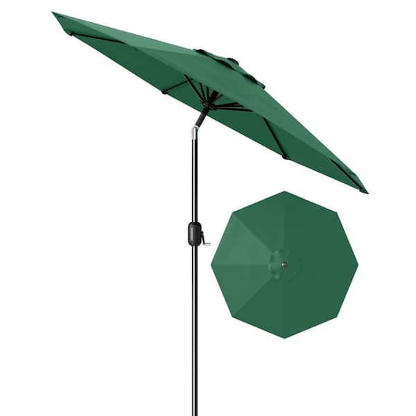 9 ft. Metal Pole Round Market Tilt Patio Umbrella with UV-Resistant Fabric in Dark Green