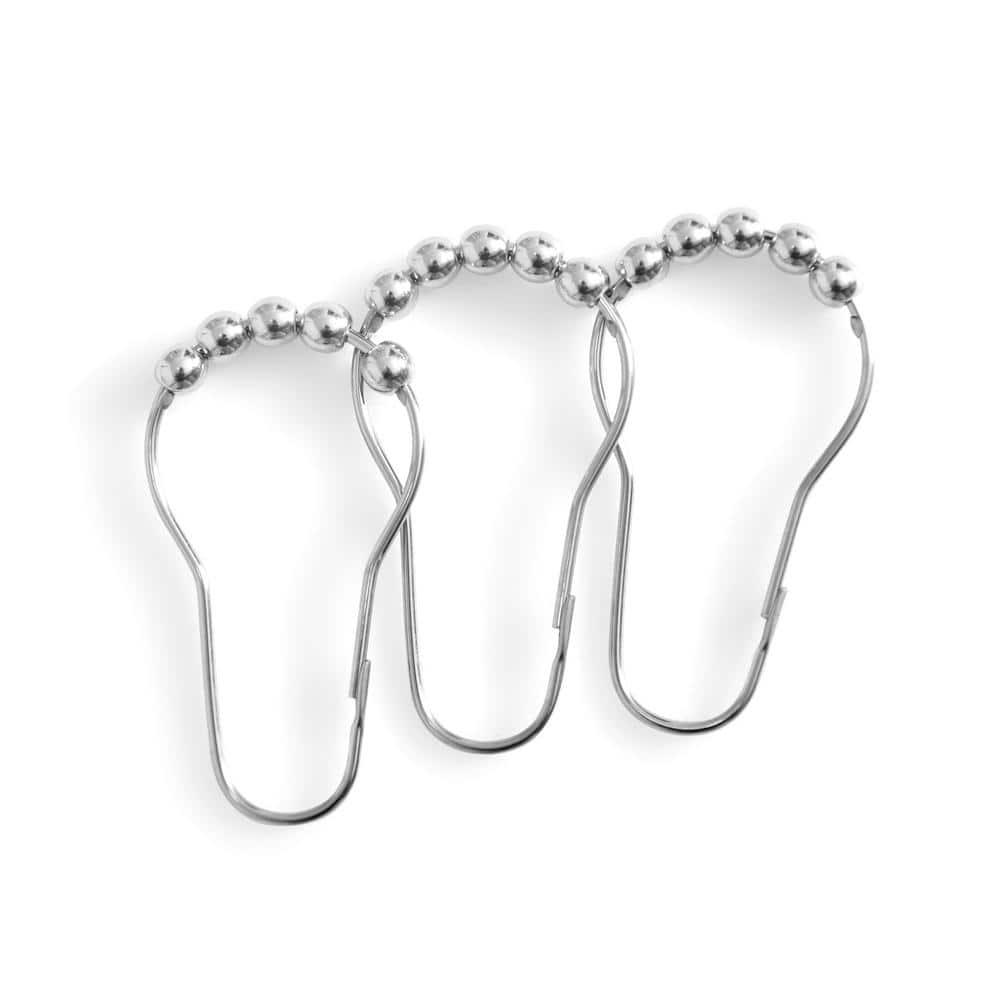 Silver Rust Resistant Double Glide Metal Shower Curtain Hook Rings Set