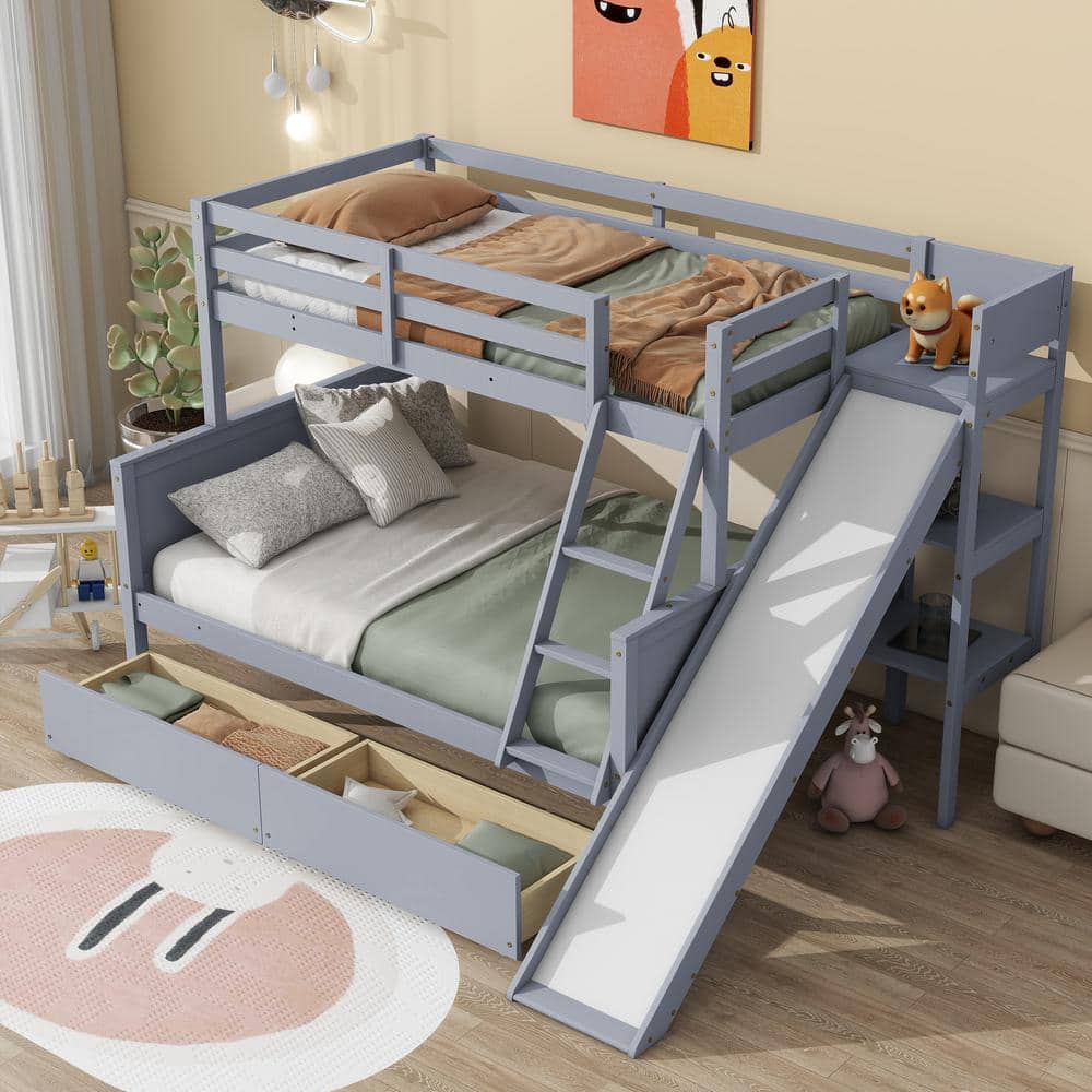 Harper & Bright Designs Gray Twin over Full Bunk Bed with