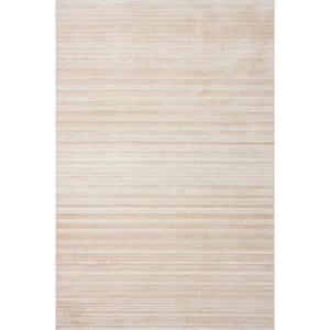 Imara Ivone Cream/Beige 7 ft. 10 in. x 10 ft. 9 in. Transitional Carved Striped Polyester Area Rug