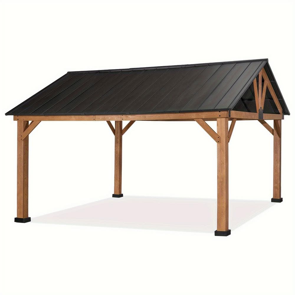 12 ft. x 14 ft. Wood Hardtop Outdoor Patio Gazebo with Galvanized Steel Roo