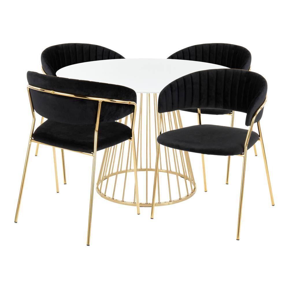 Lumisource Canary-Tania 5-Piece in Black Velvet Gold Dining Set D-CANARY2AUW+4TANIAAUBK