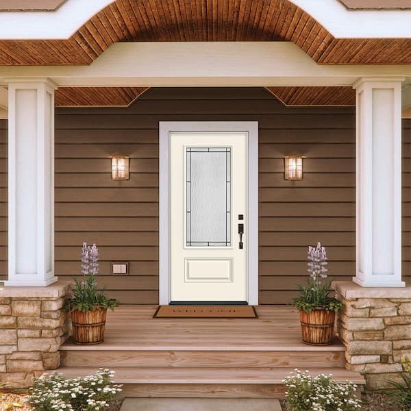 36 in. x 80 in. Left-Hand 3/4 Lite Decorative Glass Wendover Primed Fiberglass Prehung Front Door