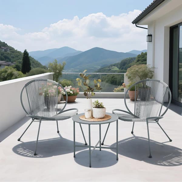 Patio Furniture Set 3 Pieces, Shell Shape Garden Bistro Set, Grey