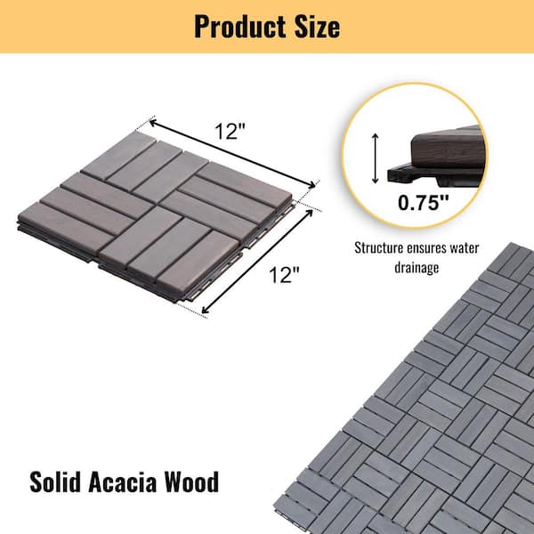 1 ft. x 1 ft. Outdoor Acacia Hardwood Deck Tile in Light Gray Checker Pattern (10-Pieces)