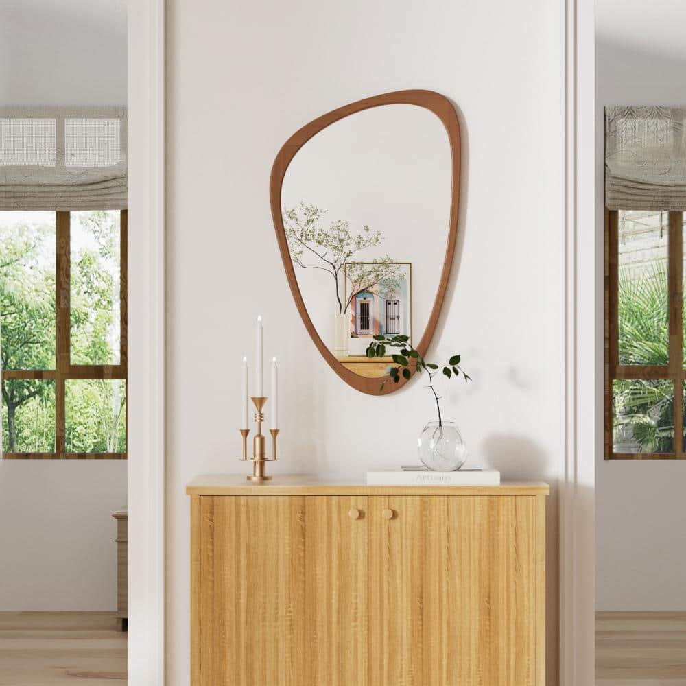 "19"" W x 30"" H Irregular Wood Framed, Vintage Wall Bathroom Mirror Vintage Decorative Mirror in Wood Finish" price history on PriceWatchPro