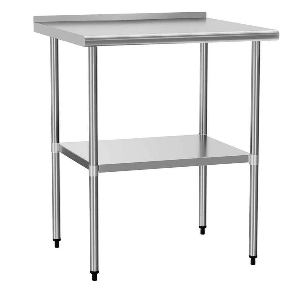 30 in. x 36 in. Stainless Steel Kitchen Prep Table with 2-Adjustable Unders