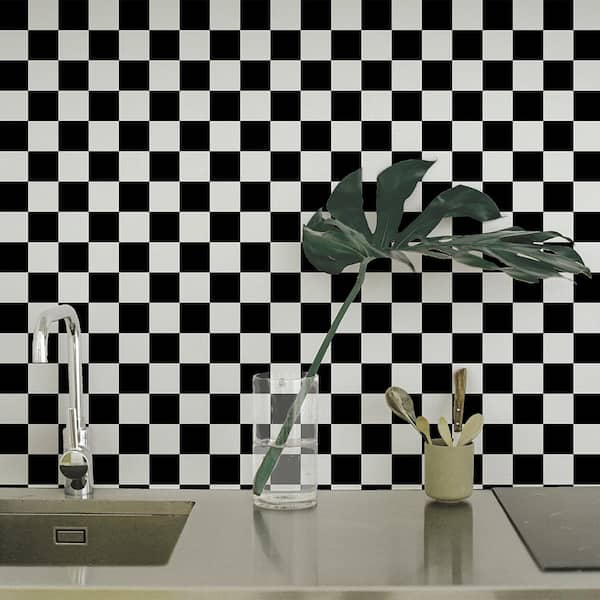 Black and White Checkmate Vinyl Peel and Stick Wallpaper Roll (Covers 28 sq. ft.)
