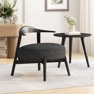 Black Anne Indoor Modern Fabric Upholstery and Birch Wishbone Accent Chair