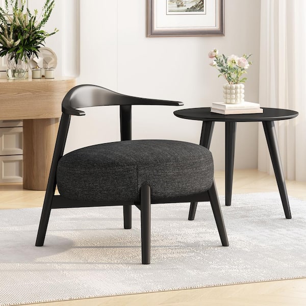 Noble House Black Anne Indoor Modern Fabric Upholstery and Birch Wishbone Accent Chair