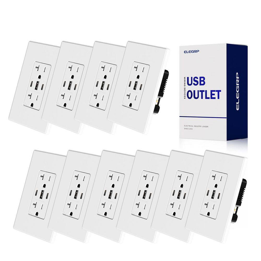 30W 6.0 Amp 3-Port USB Wall Outlet, 20A Duplex Receptacle w/Dual Type C & A Ports,UL Listed, w/Wall Plate,Matte WH 10PC price history on PriceWatchPro