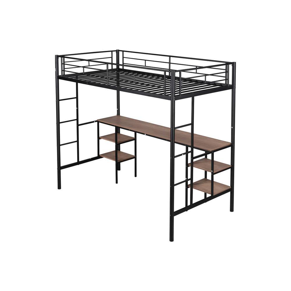 VERYKE Black Loft Bed with Table Panel Beds with Built-in Ladders and ...
