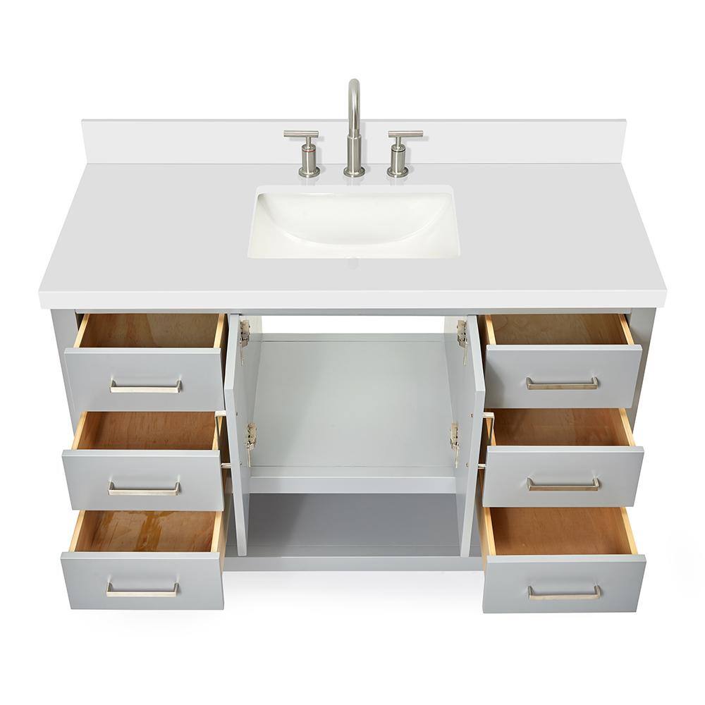 Gray Solid Wood Bath Vanity with White Quartz Top