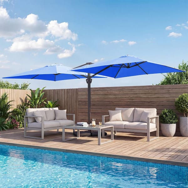 10 double layer patio umbrella Domi 10'x10' Cantilever Umbrella, Aluminum Windproof Outdoor with 360Rotation, Square Offset Sun Shade Umbrella for Outside Deck Backyard Garden Pool, Gray : Patio, Lawn & Garden it ensures sturdiness and longevity Double-Sided Patio Umbrella with LED