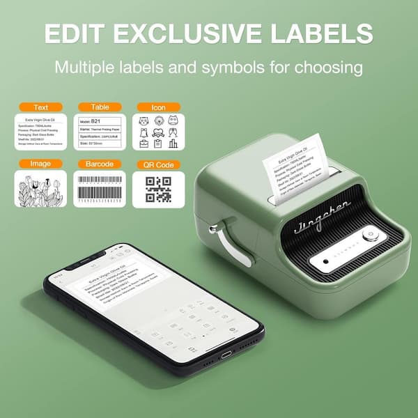Etokfoks Green Inkless Label Maker, Portable Thermal Label Printer,  Compatible w/iOS & Android, with 50x 30mm White Label MLPH005LT215 - The  Home Depot