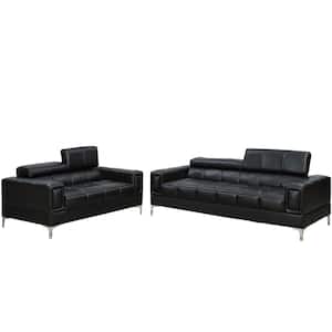 Asti 2-Piece Black Leatherette Sofa Set
