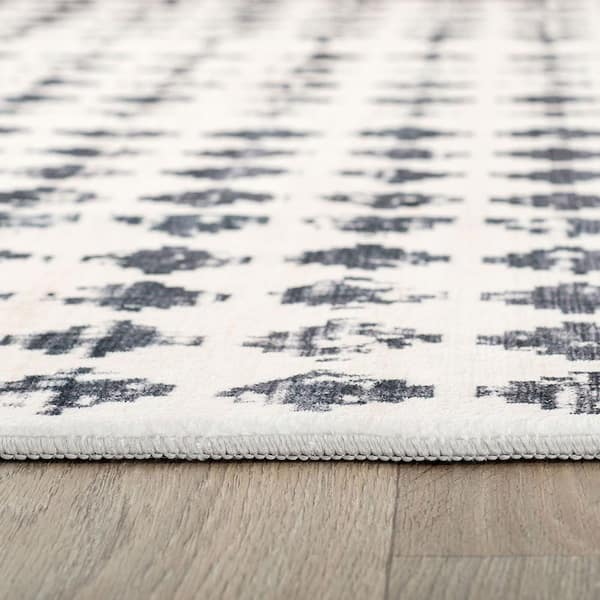 Geometric Distressed Abstract Washable Non Slip Ivory 5 ft.  x 7 ft.  Area Rug