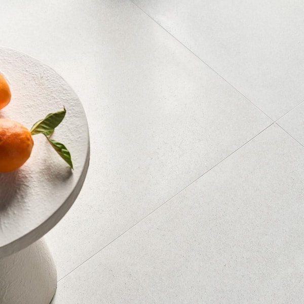 Vessira White 8 in. x 0.35 in. Concrete Look Semi-Polished Porcelain Floor and Wall Tile Sample