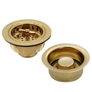 Wing Nut Style Kitchen Basket Strainer with Waste Disposal Flange and Stopper, Polished Brass