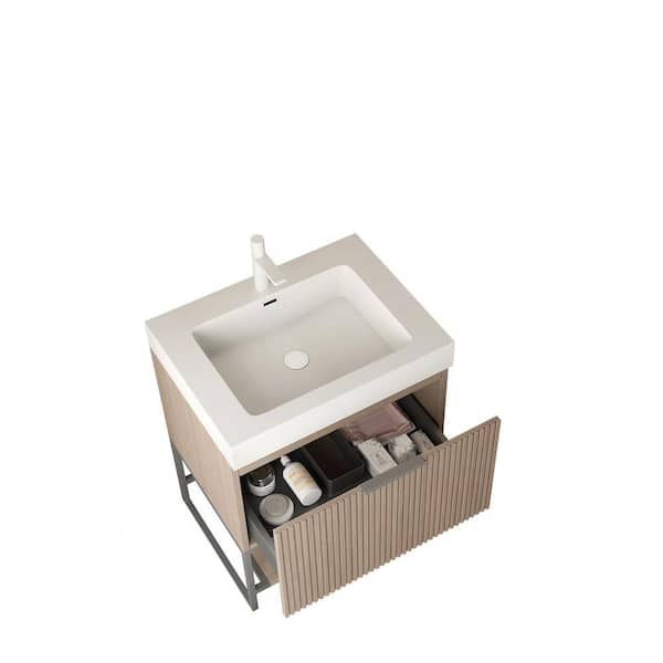 Modland Baye 24.02 in. W Freestanding Brown Oak Single Sink Bath Vanity with White Acrylic Top Unassembled