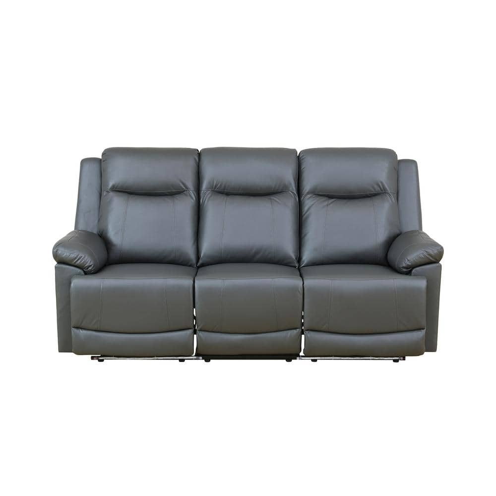 80.5 in. W Pillow top Arm Faux Leather Rectangle Reclining Sofa in. Dark Gr